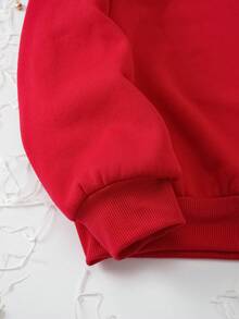 SHEIN LUNE 女款加大碼新年標語印花圓領羊毛衫 - 紅色 - 查看 4