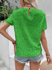 SHEIN LUNE Blusa De Lentejuelas De Manga Corta - Verde - Ver 2