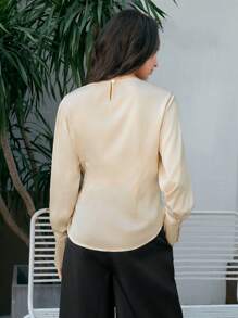 Anewsta 女士裹身領帶上衣 - 杏色 - 查看 2