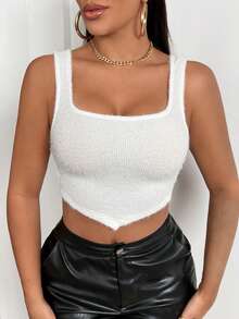 SHEIN SXY 女士純色背帶綁帶短款背心 - 白色 - 查看 4