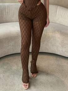 SHEIN SXY 女士不对称下摆露肩上衣和裤子两件套春夏女士衣服单身派对春假生日装情人节性感服装 - 棕色 - 查看 6