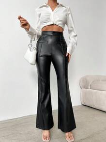 EURMUSE High Waisted Flared Pants - Black - View 5