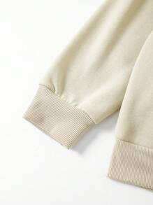 SHEIN EZwear 女士保暖内衬龙印花标语运动衫 - 杏色 - 查看 6