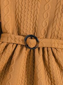 SHEIN Nhỏ bé Cô gái Đúng mốt áo có mũ Tay áo dài Đầm Với Thư được vá , Với Đối với Mùa Thu & Mùa Đông - Màu Khaki - Xem 5