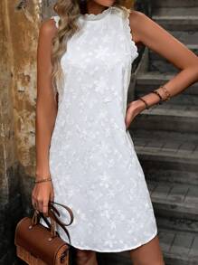 SHEIN Clasi Floral Embroidered Sleeveless Dress - White - View 3