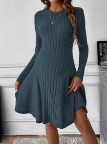 SHEIN Solid Color Maternity Ribbed Knit Sweater Dress - Dusty Blue - View 1