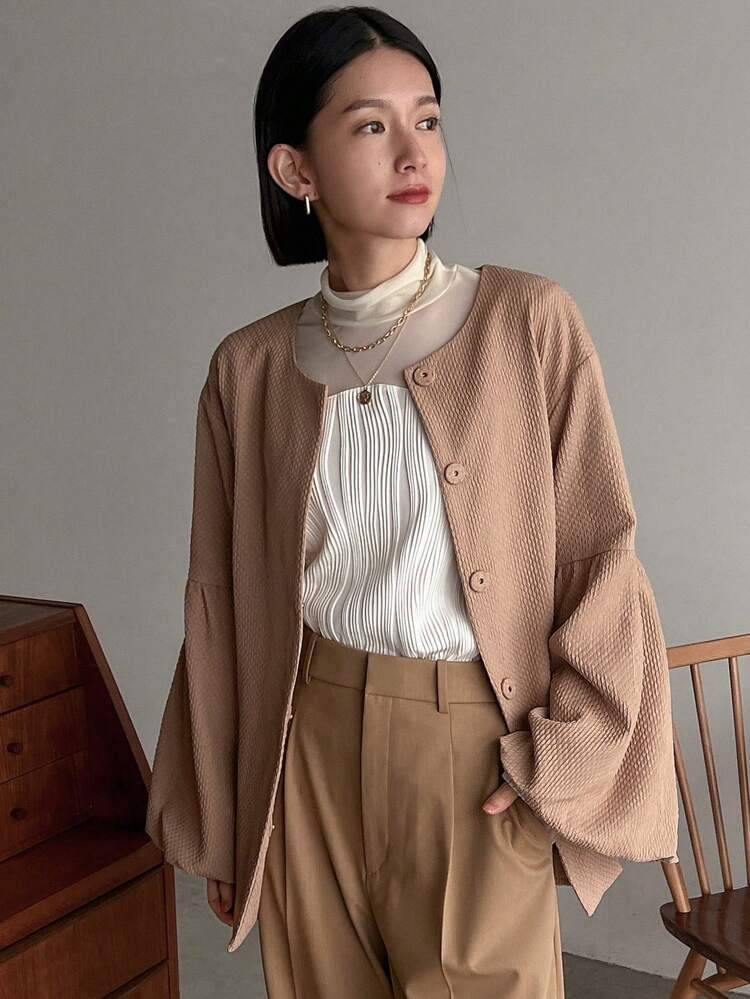Lantern Sleeve Button Up Jacket,Fall Clothes Women Coats