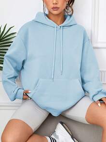 SHEIN EZwear 女士帶有信封印花後背的帽衫 - 淺藍色 - 查看 4