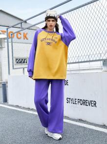 Gameset SHEIN Sport Women'S Letter Print Raglan Sleeve Top And Joggers Sports Suit - Purple - View 9