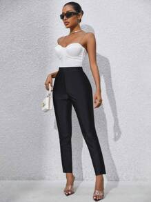 Allurite 純色高腰褲 - 黑色 - 查看 1