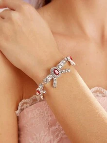 SHEIN MOD 1 件時尚獨特蝴蝶結設計手鍊 - 銀色 - 查看 2