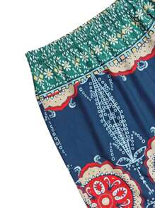 Plus Size Flower Print Casual Pants - Multicolor - View 4