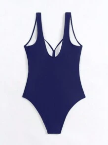 Swim Basics Traje De Baño De Una Sola Pieza Sólido - Azul Marino - Ver 4