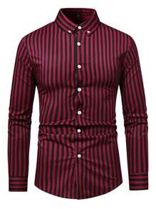 Manfinity Homme Nam Sọc Tay áo dài Áo sơ mi - Màu Đỏ Sâu - Xem 4