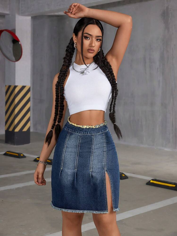 Women'S Slit Denim Skirt