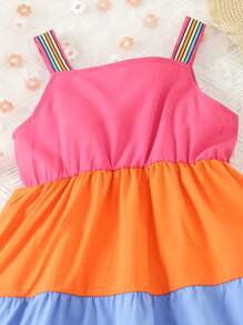 SHEIN Toddler Girls' Color Block Sleeveless Dress - Multicolor - View 5