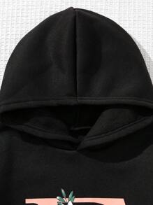 SHEIN Cô gái Tween Hoa In thư Áo nỉ có mũ - màu đen - Xem 3