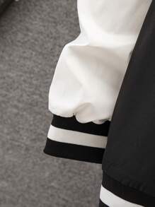 SHEIN Boys' Spring Color Block Letter Print Casual Jacket - Black and White - View 4