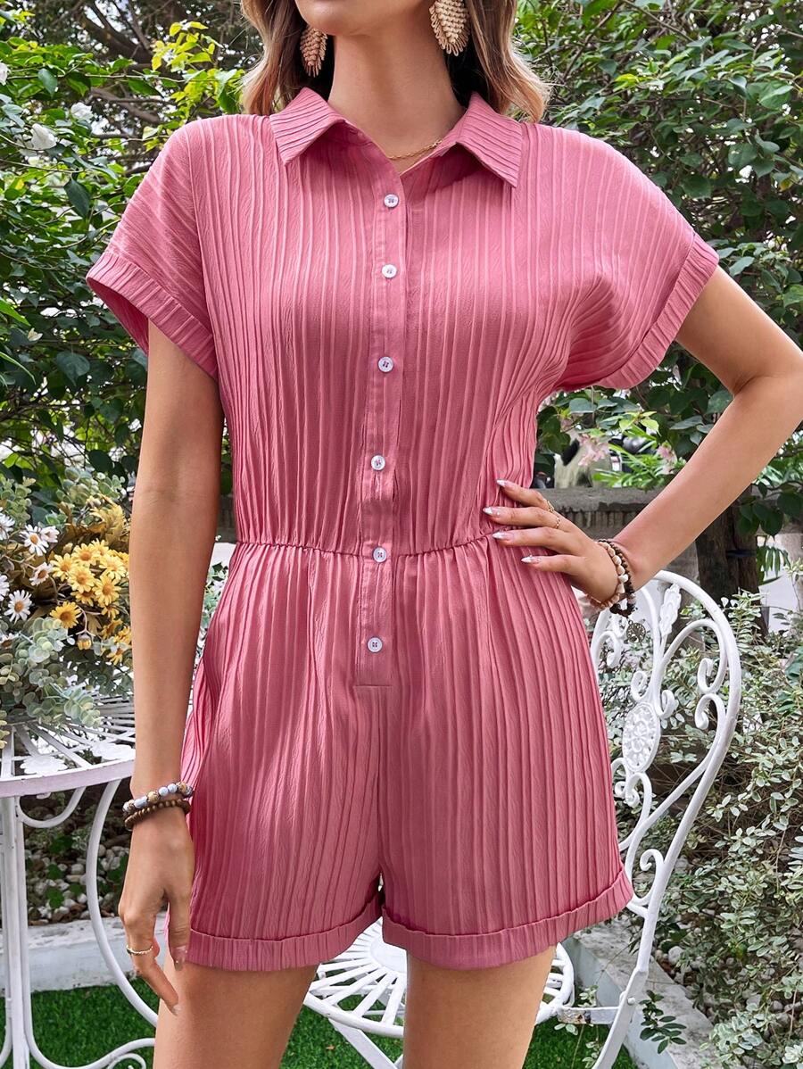 SHEIN VCAY Women's Jumpsuit With Solid Color Batwing Sleeves - Dusty Pink - View 1
