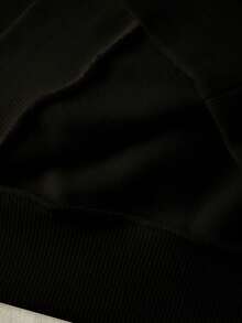 SHEIN EZwear 标语印花圆领保暖衬里运动衫 - 黑色 - 查看 3