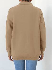 Cloudara Solid Drop Shoulder Sweater - Camel - View 2