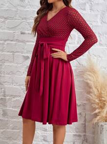 SHEIN Clasi Của phụ nữ Pha lê Trang trí Kim cương Vá lại Váy có thắt lưng - Màu Đỏ Sâu - Xem 6