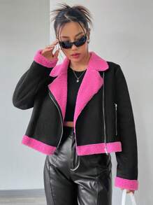 SHEIN Unity 女士色塊摩托車夾克 - 彩色 - 查看 4