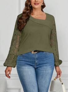 SHEIN Clasi Lace Stitching Plus Size Women'S T-Shirt