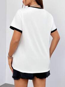 CovetEZ Camiseta De Manga Corta Con Estampado De Letras De Talla Grande Para Mujer - Blanco - Ver 2