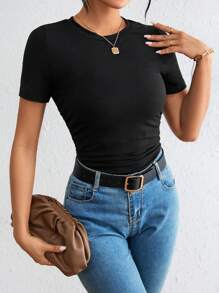 SHEIN Essnce 女款圓領短袖t恤 - 黑色 - 查看 1