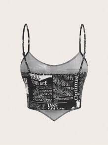 SHEIN EZwear Nadruk gazety Top na ramiączkach