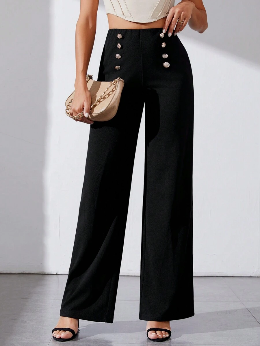 SHEIN Tall Ladies' Straight-Legged Pants - Black - View 1