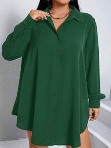 SHEIN Essnce 女性大尺碼鬆身襯衫裙 - 墨綠色 - 查看 3