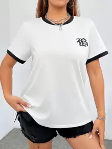 CovetEZ Camiseta De Manga Corta Con Estampado De Letras De Talla Grande Para Mujer - Blanco - Ver 4