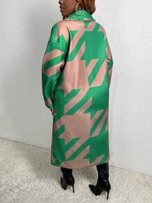 Slaydiva Houndstooth Pattern Turn-Down Collar Woolen Coat - Multicolor - View 3