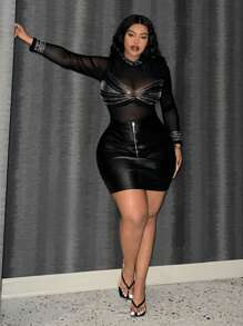 Slaydiva 拉鍊開合大尺碼女式半身裙 - 黑色 - 查看 3