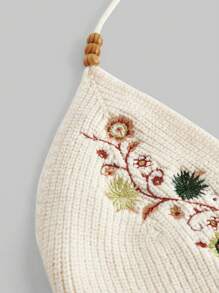 ROMWE Hippie Women's Floral Embroidery Halter Knit Top - Apricot - View 3