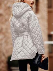 BTFBM Women's Detachable Hood Wrapping Style Down Jacket - White - View 2