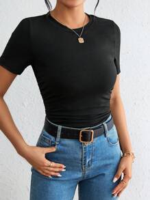 SHEIN Essnce 女款圓領短袖t恤 - 黑色 - 查看 5