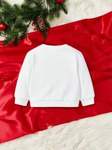 嬰兒女童休閒圓領長袖汗衫,印有2024新年印花,適合秋冬季節 - 白色 - 查看 2