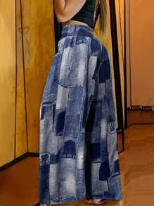 SHEIN LUNE Plus Size Szerokie spodnie z efektem dżinsu