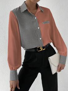 SHEIN Privé 大腳骨圖案釦扣長袖襯衫 - 藕粉色 - 查看 4