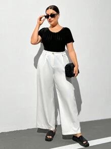 SHEIN Essnce 大尺碼純色十字背心連體褲 - 露肉款 - 黑色 - 查看 3