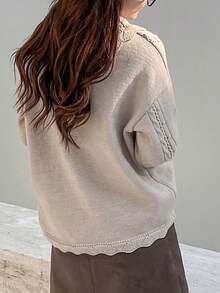 春季新款复古刺绣花卉针织毛衣甜美大翻领设计百搭温柔长袖上衣优雅青春韩版女装时尚 - 杏色 - 查看 2