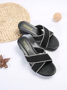 Của phụ nữ Thoải mái & Giải trí Đen Dệt Ngoài trời Dày Gót chân Dép xăng đan - màu đen - Xem 6