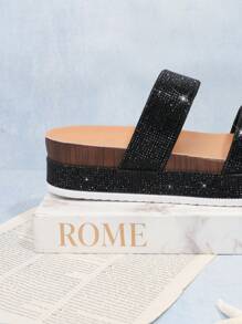 SHUZIA Women's Wedge Heel Thick Sole Sandals - Black - View 5