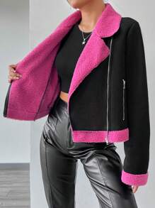 SHEIN Unity 女士色塊摩托車夾克 - 彩色 - 查看 1