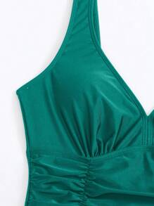 Swim Lushoire Summer Beach Ladies' Ruffled One Piece Swimsuit - Green - View 8