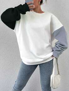 SHEIN Cottnline Của phụ nữ Khối màu Lông cừu lót Áo nỉ - Xám - Xem 3