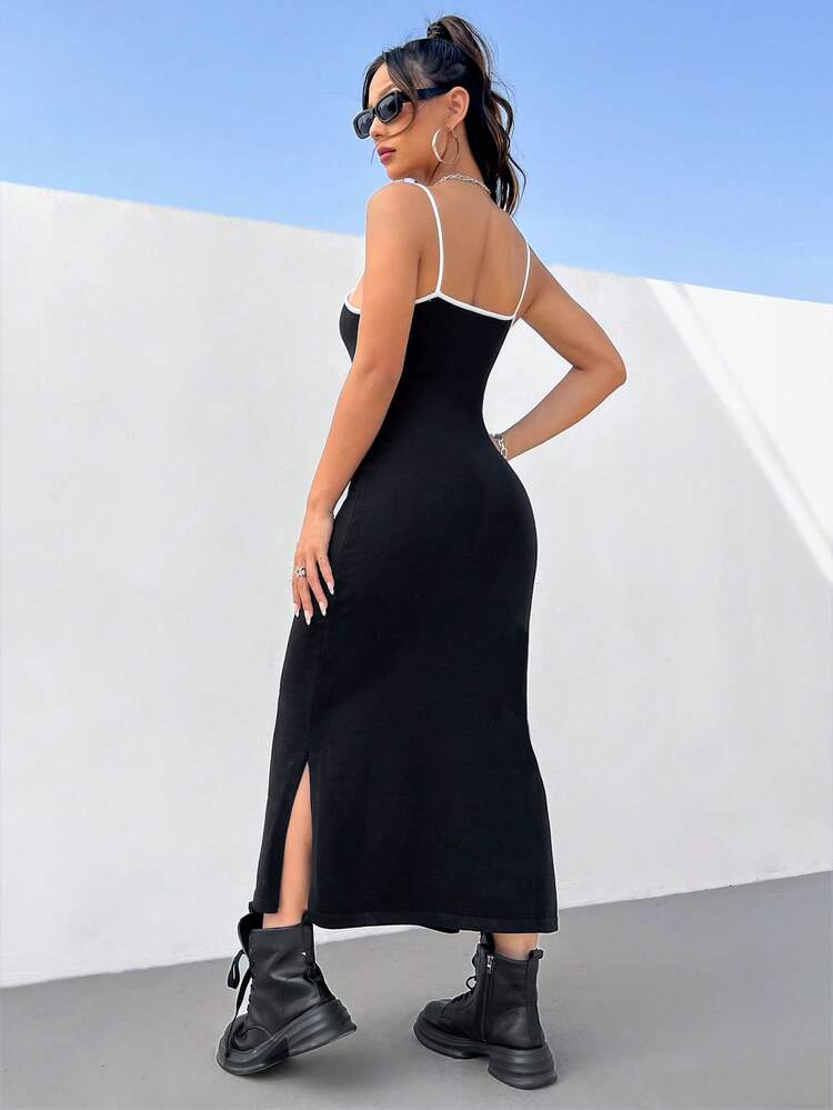 Ladies' Sports Style Knitted Cami Dress With Contrast Trim
